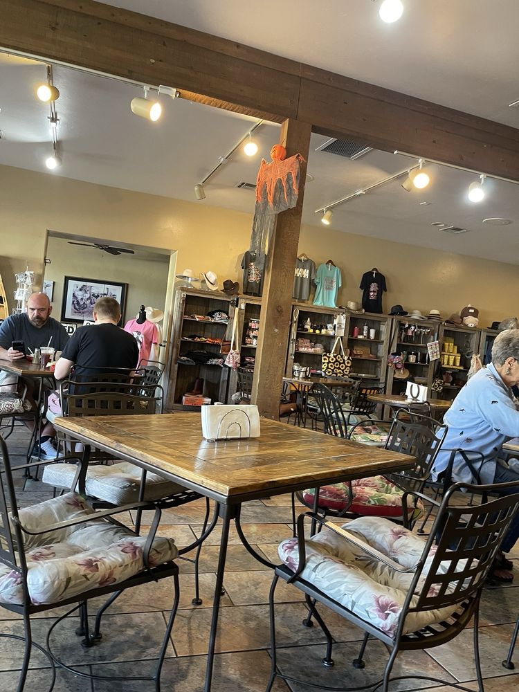 Inside Nana's — wood tables and the gift shop